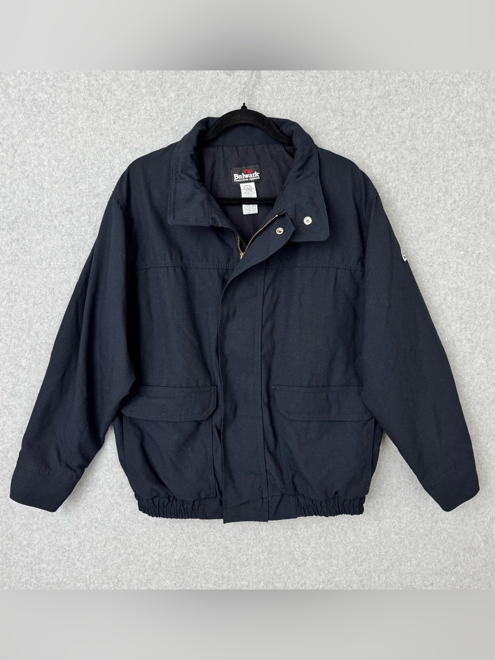 Bulwark FR Jacket Mens Size Medium Navy Blue Full Zip Work Wear No Hood No Liner